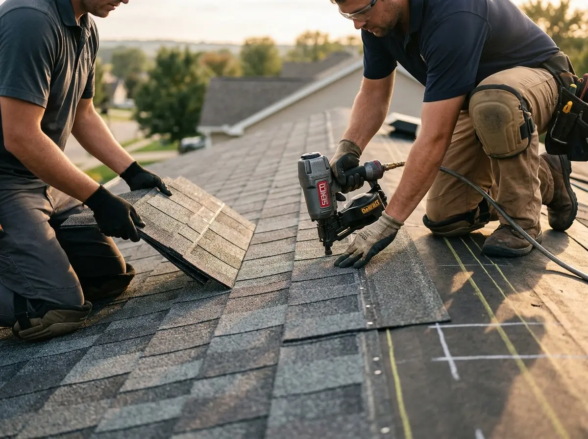 Professional roofer working on a residential roof in Helena Valley Southeast
